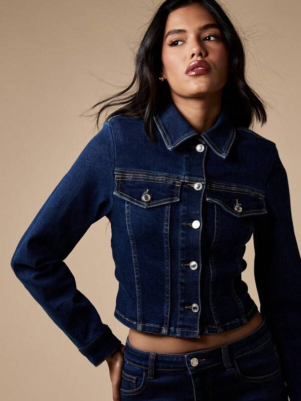MISSGUIDED Cropped Stretch Classic Fitted Denim Trucker Jacket