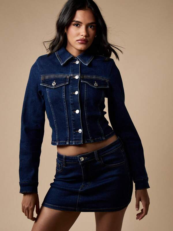 MISSGUIDED Cropped Stretch Classic Fitted Denim Trucker Jacket