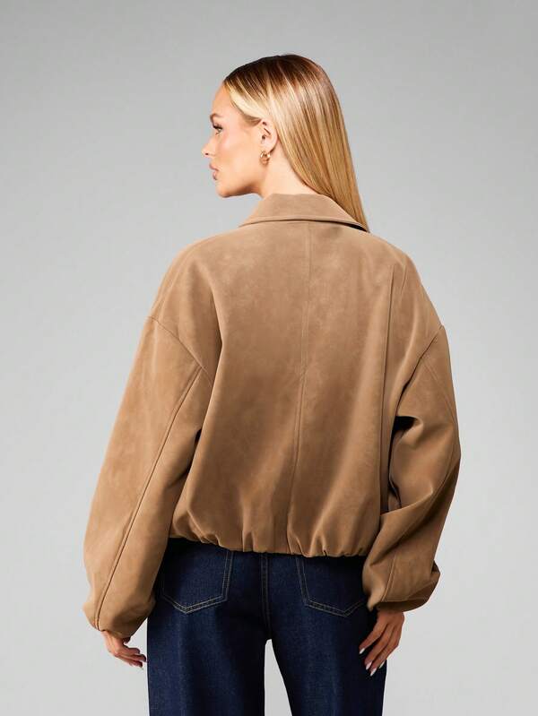 MISSGUIDED Cropped Suede Bomber Jacket With Collar And Zip
