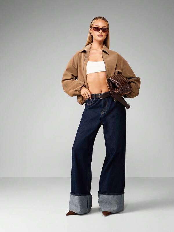MISSGUIDED Cropped Suede Bomber Jacket With Collar And Zip
