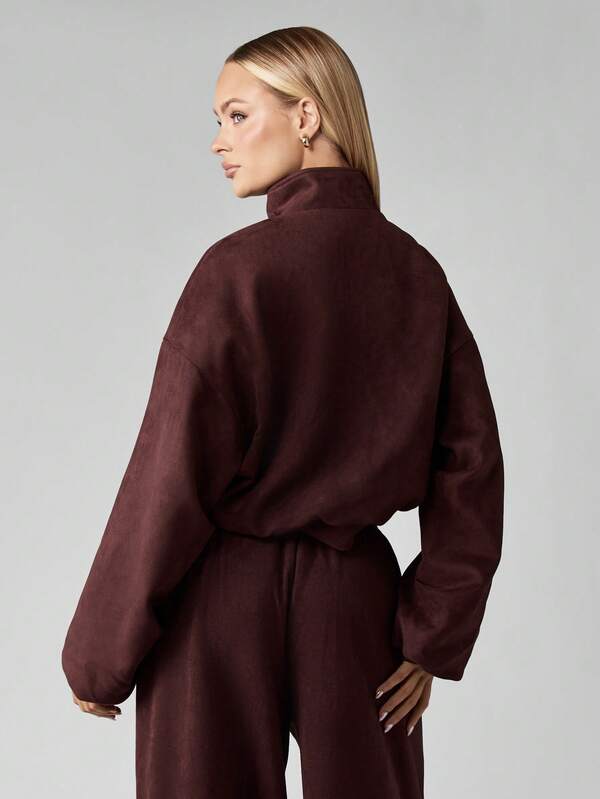 MISSGUIDED Cropped Suede Jacket With Stand Collar And Zipper