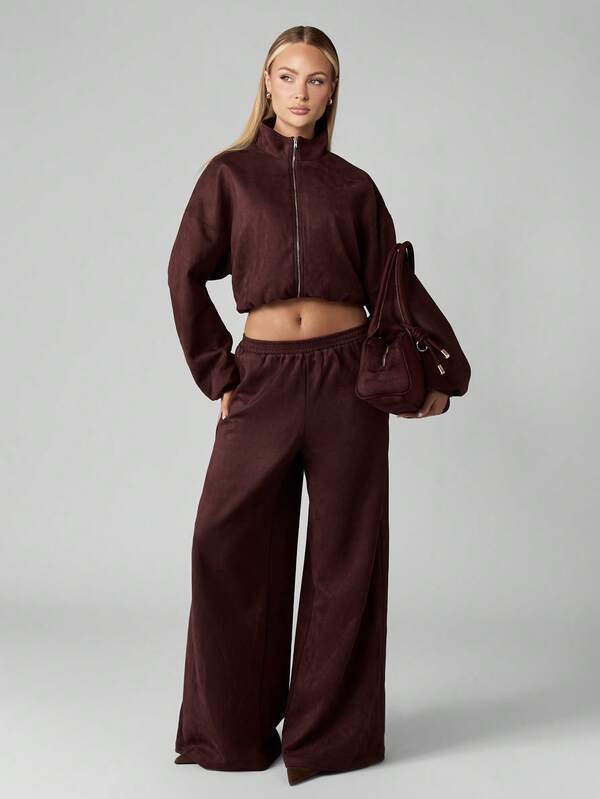 MISSGUIDED Cropped Suede Jacket With Stand Collar And Zipper