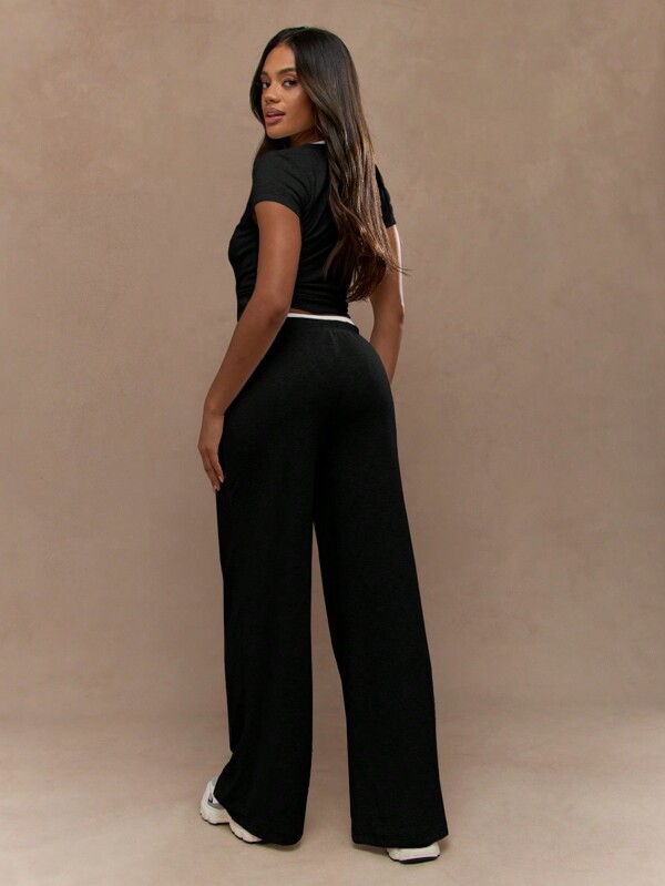 MISSGUIDED Cropped Top With Wide Leg Athletic Pants Set
