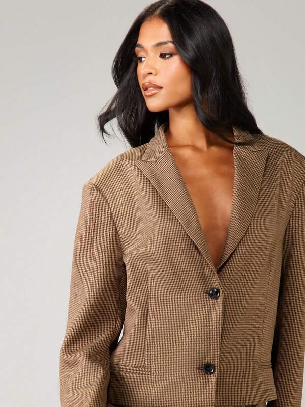 MISSGUIDED Cropped Tweed Blazer With Houndstooth Pattern
