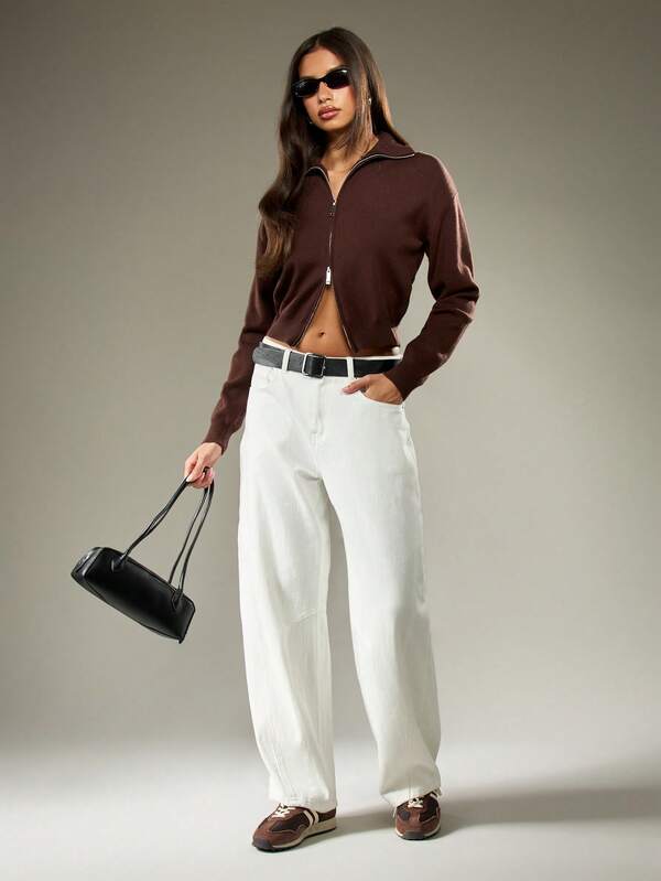 MISSGUIDED Cropped Zip Through Cardigan With Ribbed Hem