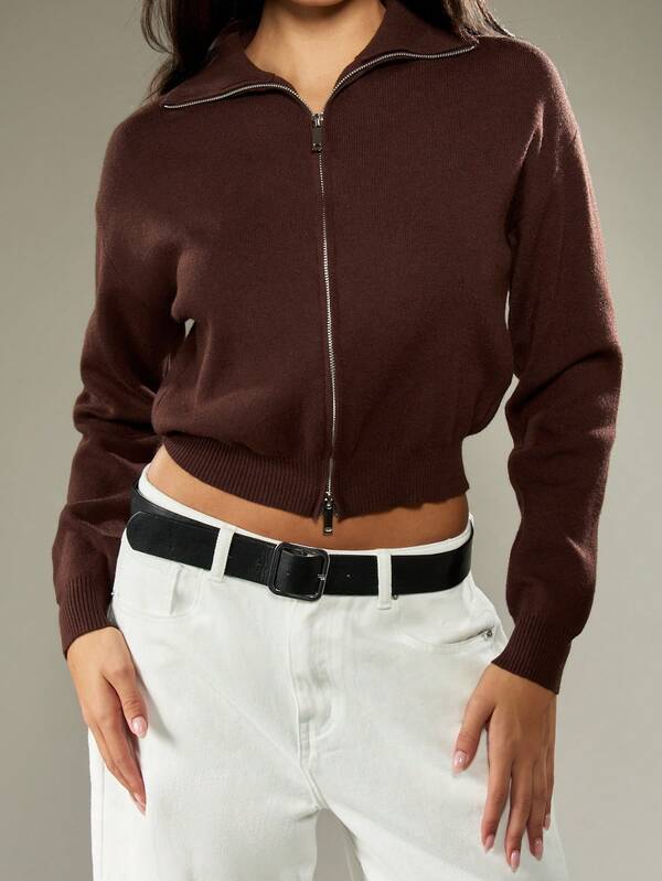 MISSGUIDED Cropped Zip Through Cardigan With Ribbed Hem