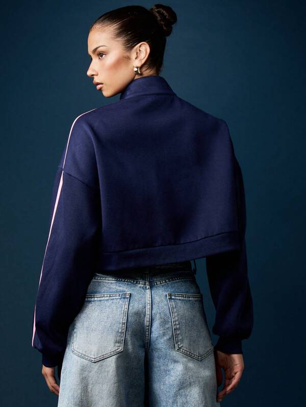 MISSGUIDED Cropped Zip Through Sweatshirt With Varsity Letters