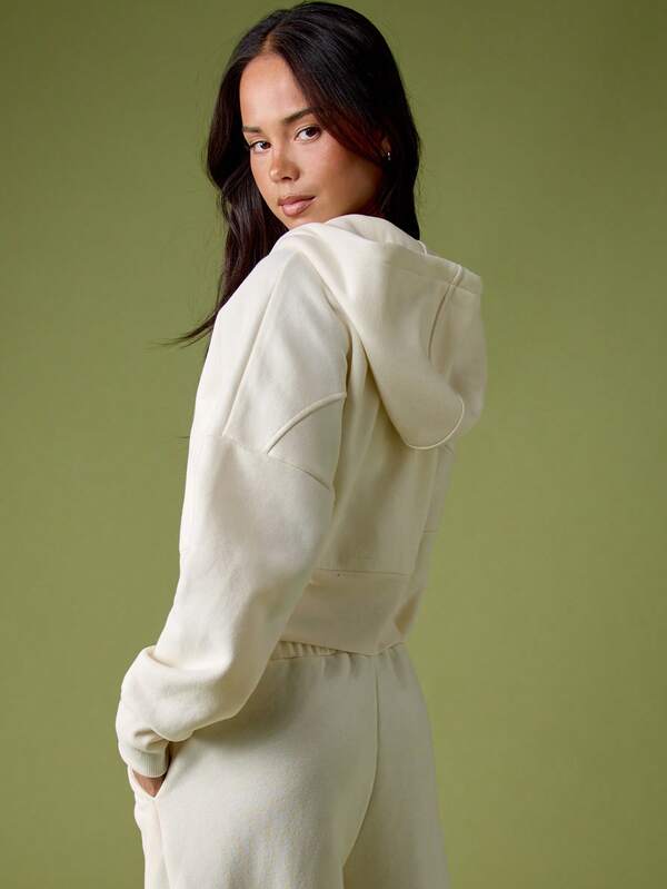 MISSGUIDED Cropped Zip Up Hoodie With Drawstring