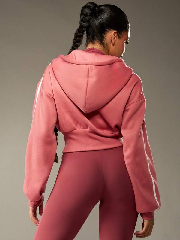 MISSGUIDED Cropped Zip Up Hoodie With Drawstring And White Stripe