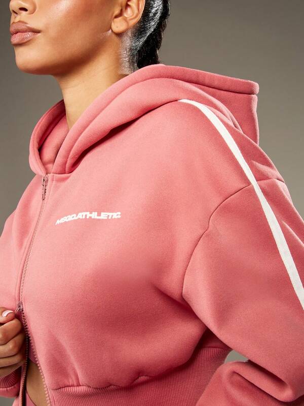MISSGUIDED Cropped Zip Up Hoodie With Drawstring And White Stripe