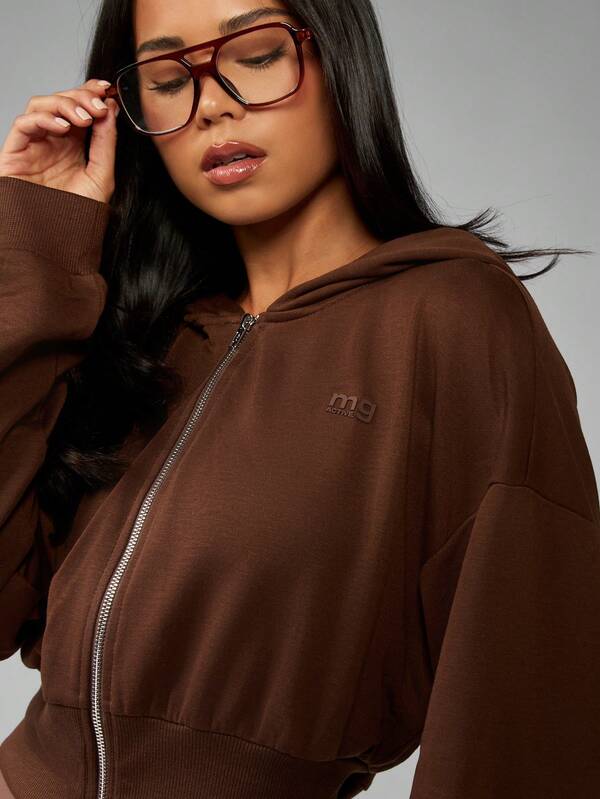 MISSGUIDED Cropped Zip Up Hoodie With Ribbed Waistband