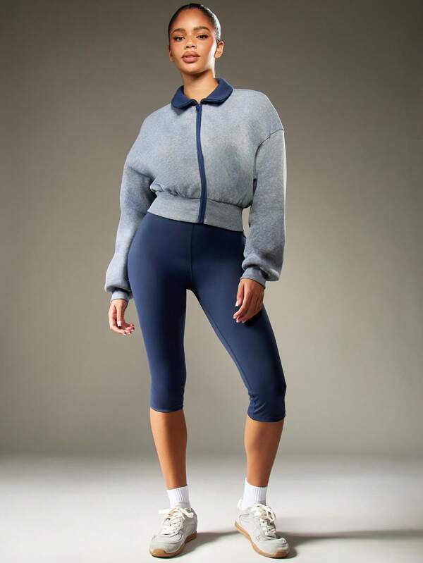 MISSGUIDED Cropped Zip Up Sweatshirt With Ribbed Collar And Waistband