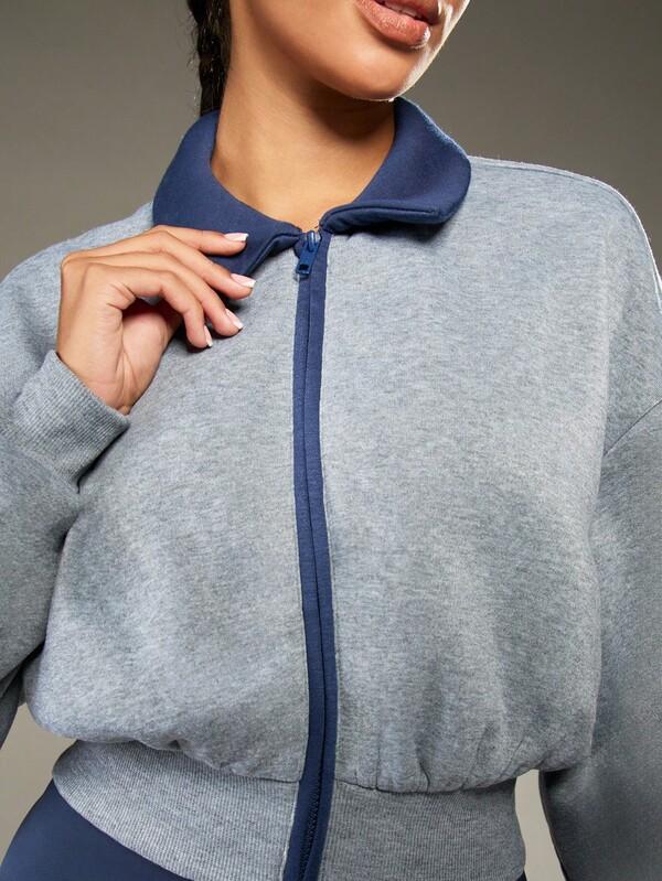 MISSGUIDED Cropped Zip Up Sweatshirt With Ribbed Collar And Waistband