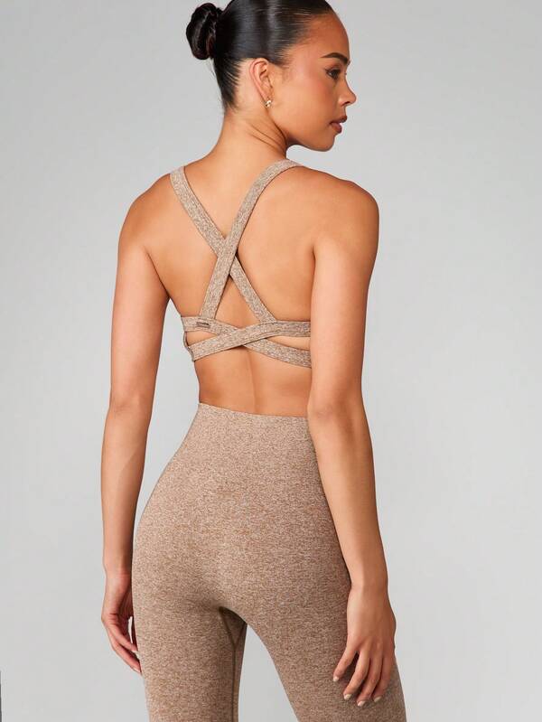 MISSGUIDED Cross Back Sports Bra With Ribbed Knit