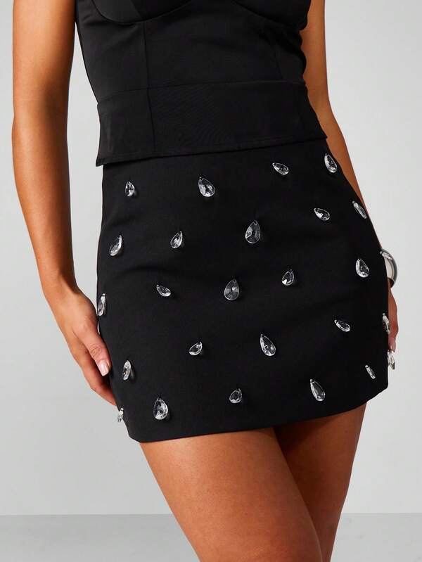 MISSGUIDED Crystal Embellished Mini Skirt