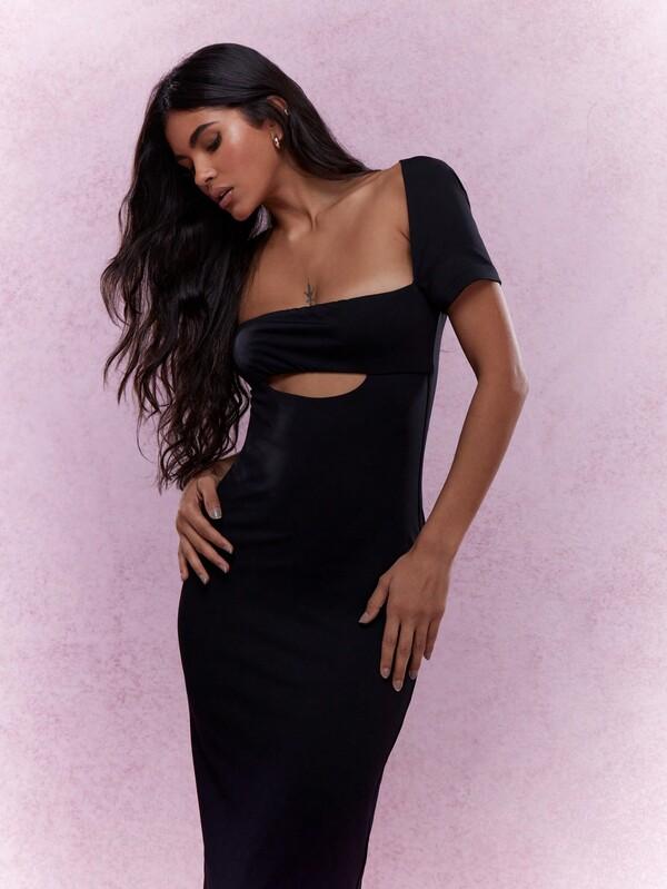 MISSGUIDED Cut Out Square Neck Simple Summer Midi Dress