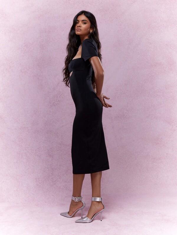 MISSGUIDED Cut Out Square Neck Simple Summer Midi Dress