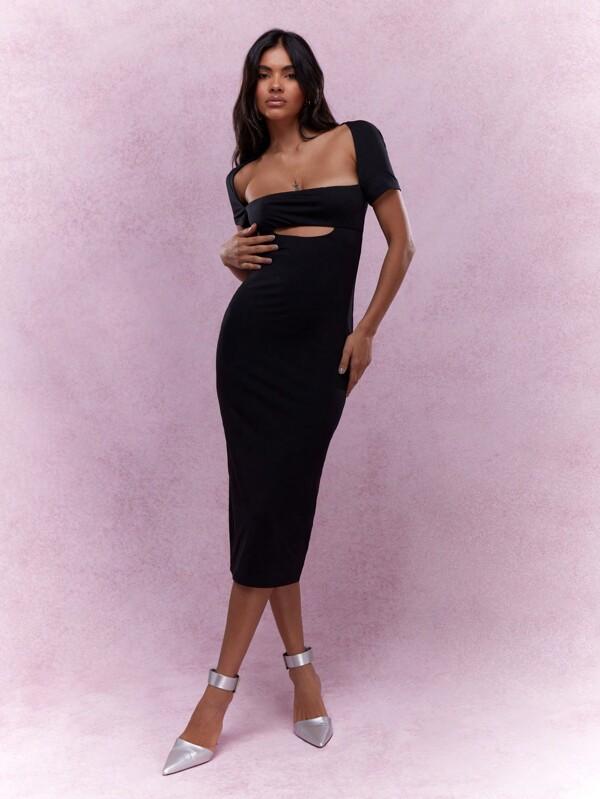 MISSGUIDED Cut Out Square Neck Simple Summer Midi Dress