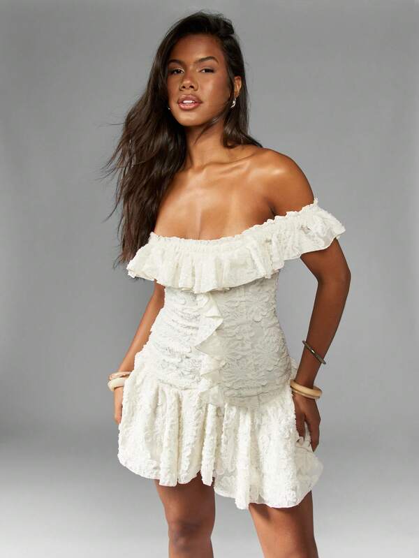 MISSGUIDED Cute Textured Devore Ruffle Mini Dress