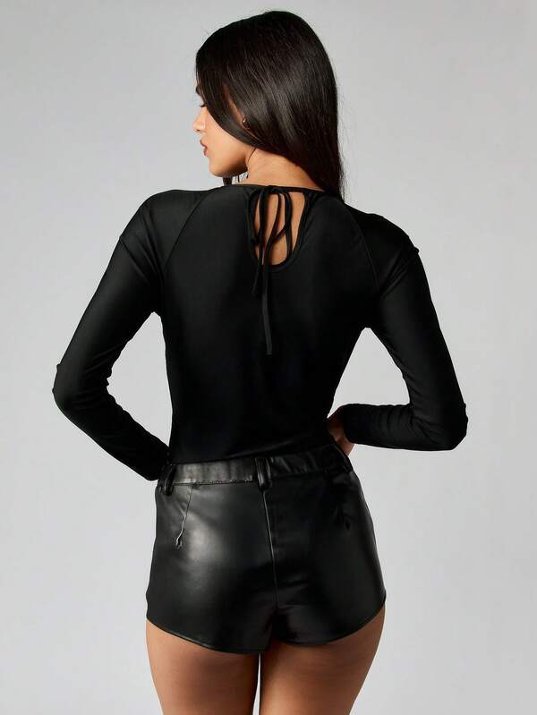 MISSGUIDED Deep Plunge Long Sleeve Bodysuit