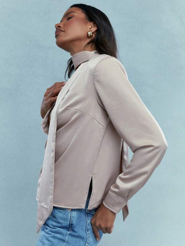 MISSGUIDED Deep V Neck Long Sleeve Blouse With Scarf