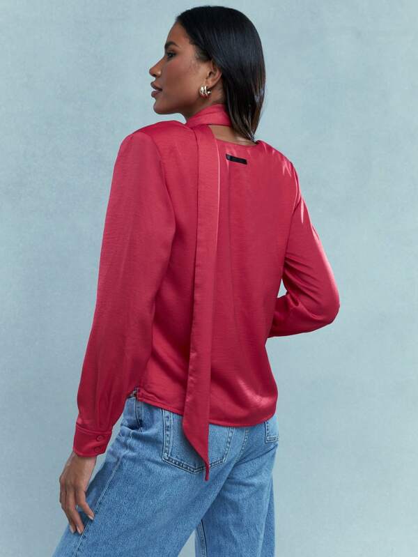 MISSGUIDED Deep V Neck Long Sleeve Blouse With Scarf