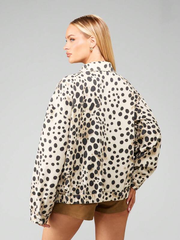 MISSGUIDED Denim Bomber Jacket With Dalmatian Print Pattern