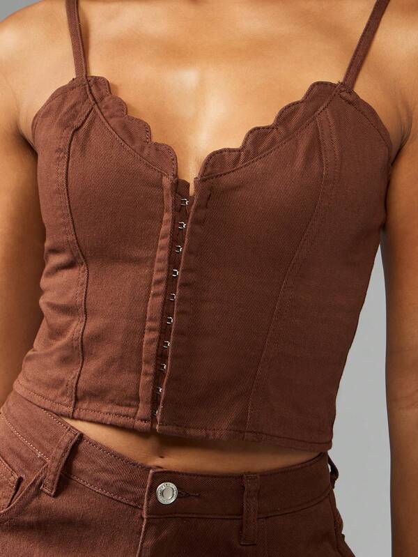 MISSGUIDED Denim Corset Top With Button Front And Elastic Back