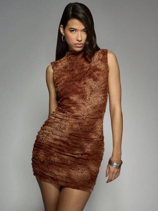 MISSGUIDED Designer High Neck Sleeveless Ruched Bodycon Mini Dress