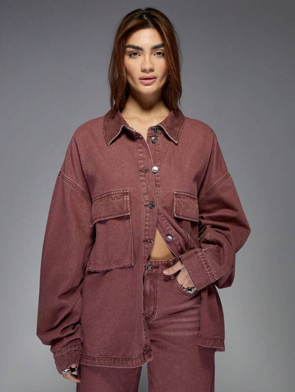 MISSGUIDED Designer Oversized Distressed Utility Denim Jacket With Patch Pockets
