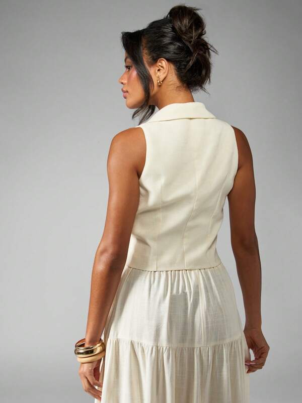 MISSGUIDED Designer Sleeveless Plunging Neckline Waistcoat Vest With Button Closure