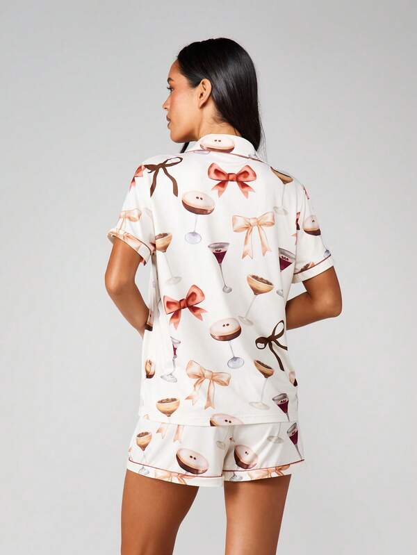MISSGUIDED Desserts Print Button Down Pajama Set