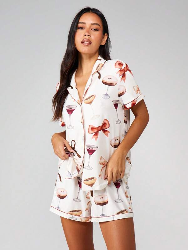 MISSGUIDED Desserts Print Button Down Pajama Set
