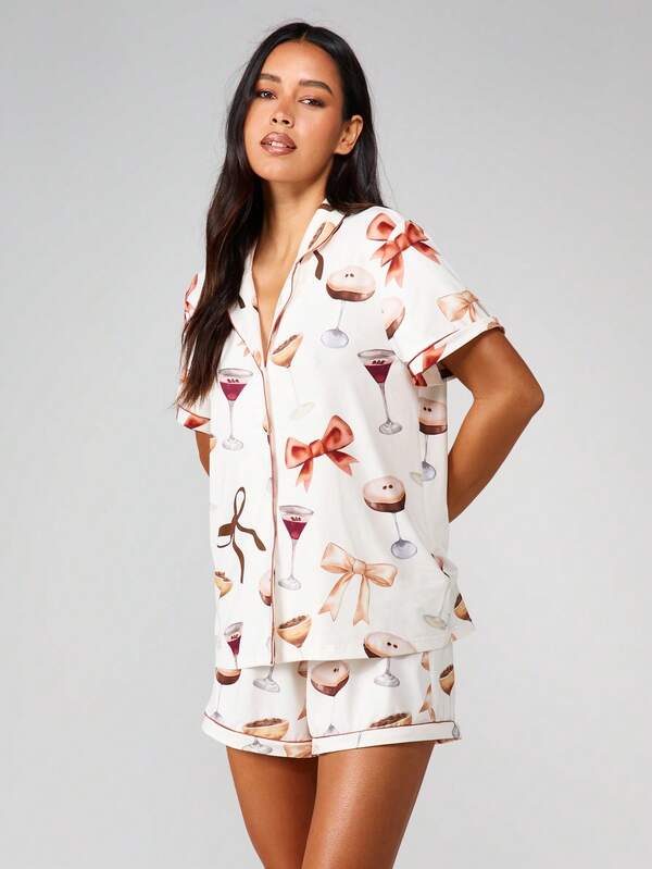 MISSGUIDED Desserts Print Button Down Pajama Set