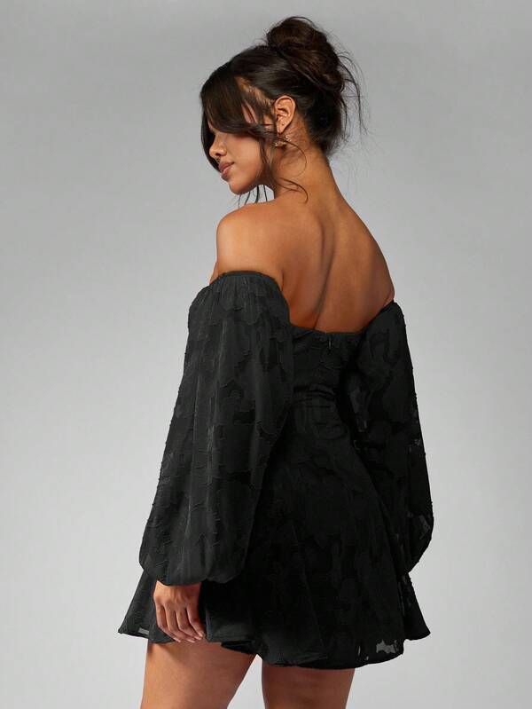 MISSGUIDED Devore Chiffon Mini Skater Dress With Balloon Sleeves