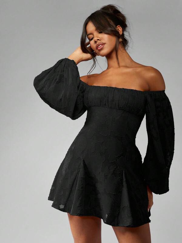 MISSGUIDED Devore Chiffon Mini Skater Dress With Balloon Sleeves