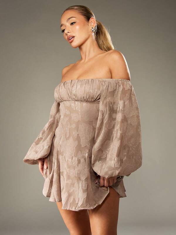 MISSGUIDED Devore Chiffon Off Shoulder Dress With Balloon Sleeves