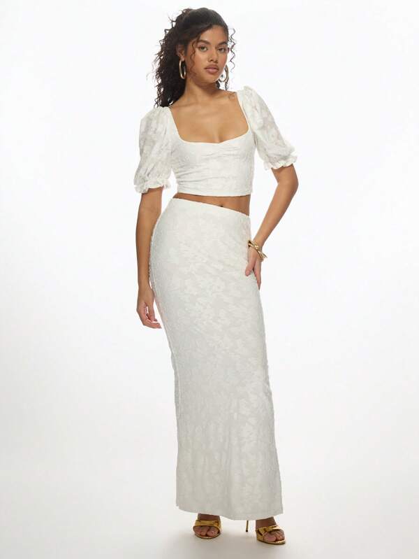 MISSGUIDED Devore Milkmaid Puff Sleeve Maxi Skirt Two-Piece Set