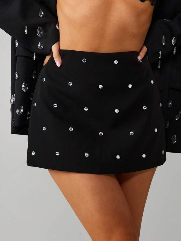MISSGUIDED Diamante Mini Skirt With Rhinestone Details