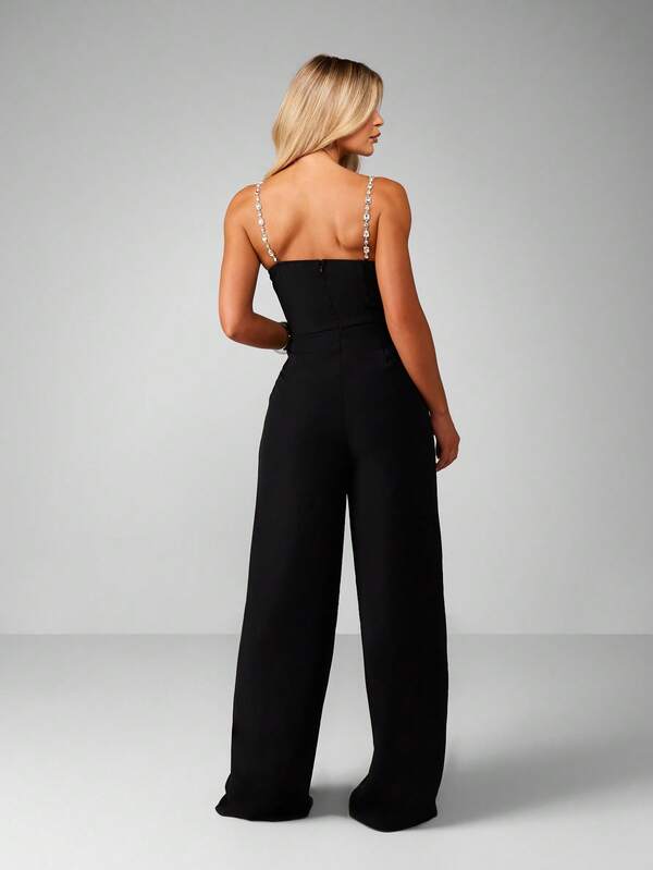 MISSGUIDED Diamante Strap Cupped Wide Leg Jumpsuit