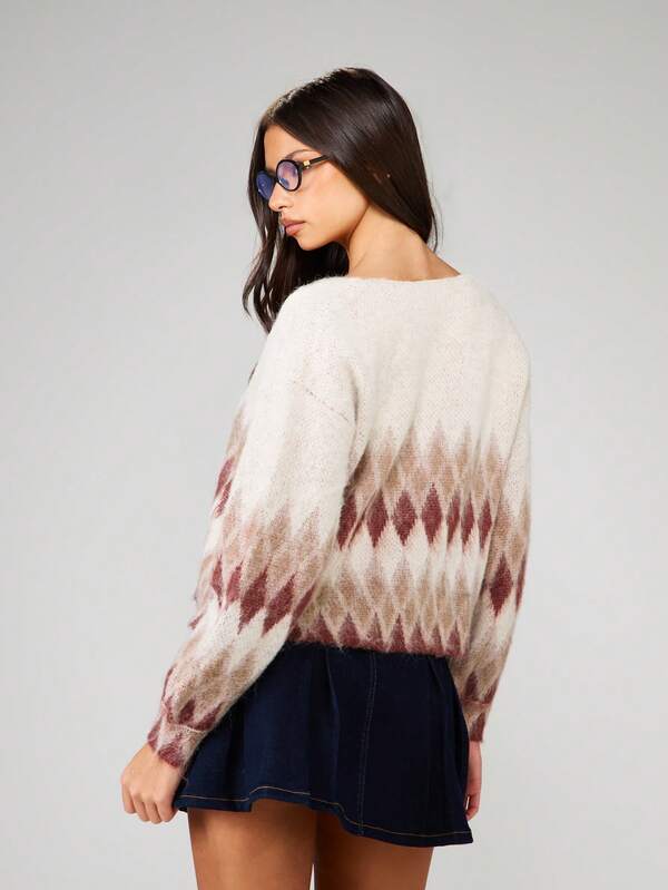 MISSGUIDED Diamond Pattern Knit Cardigan With Distressed Edges