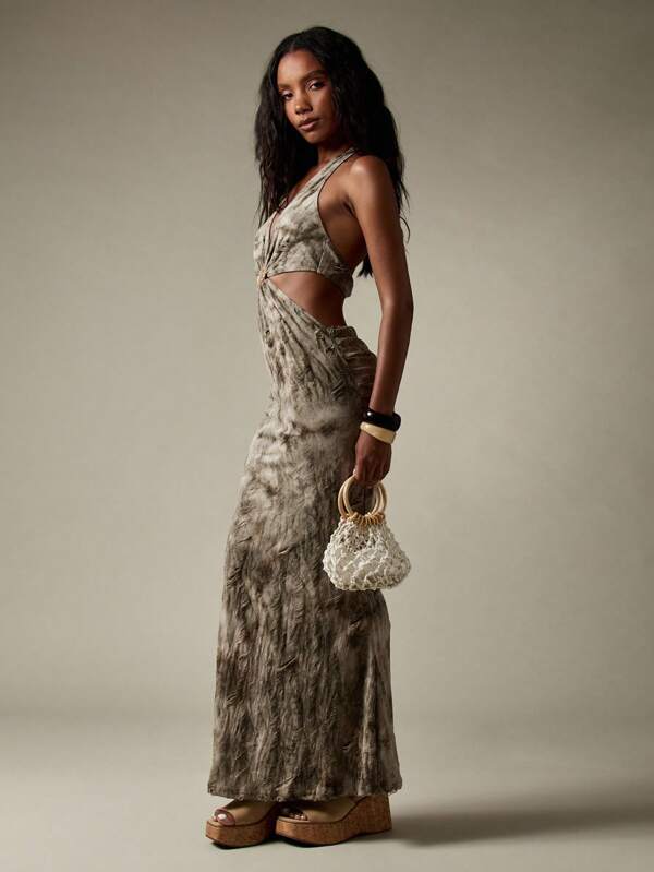MISSGUIDED Distressed Jersey Maxi Dress With Cutouts And Hardware