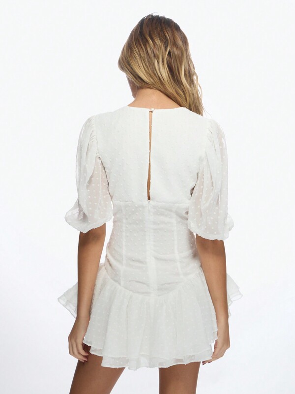 MISSGUIDED Dobby Milkmaid Puff Sleeve Square Neck Mini Dress