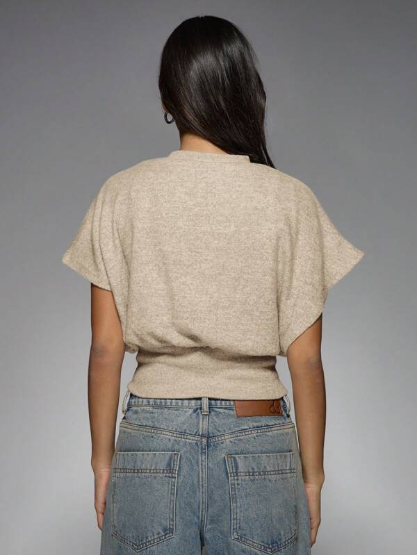 MISSGUIDED Dolman Cap Sleeve Ribbed Knit Cropped Top With Cinched Waist