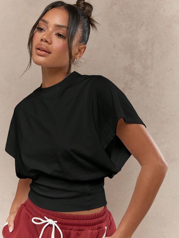 MISSGUIDED Dolman Sleeve T Shirt With Cropped Blouson Waist