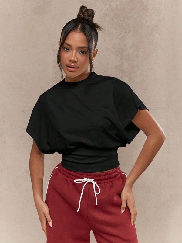 MISSGUIDED Dolman Sleeve T Shirt With Cropped Blouson Waist
