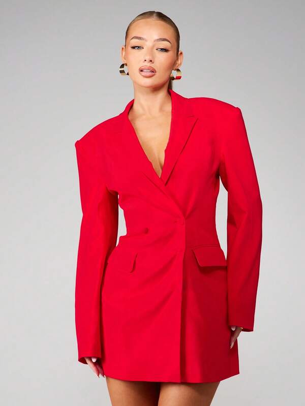 MISSGUIDED Double Breasted Blazer Dress With Padded Shoulders