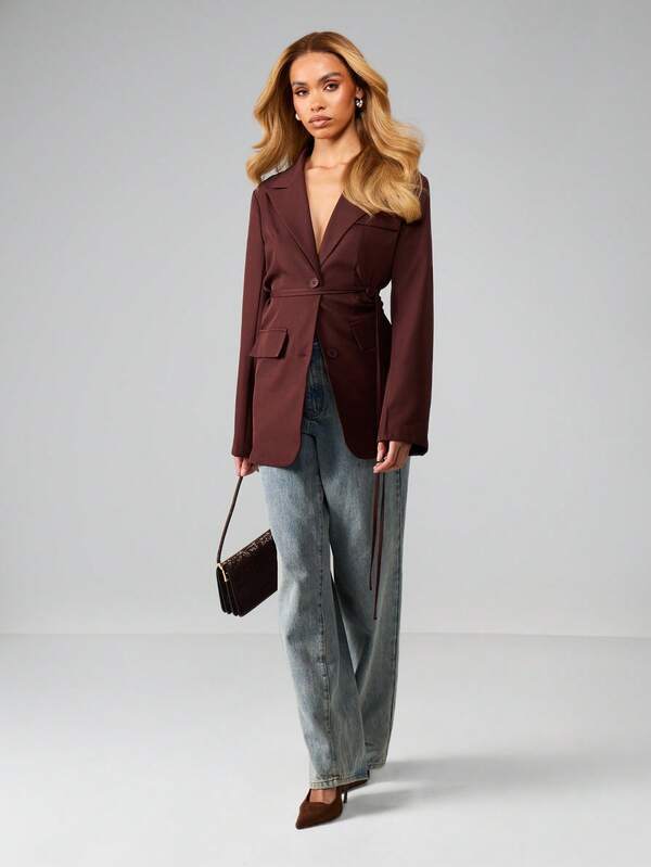 MISSGUIDED Double Breasted Blazer With Belt