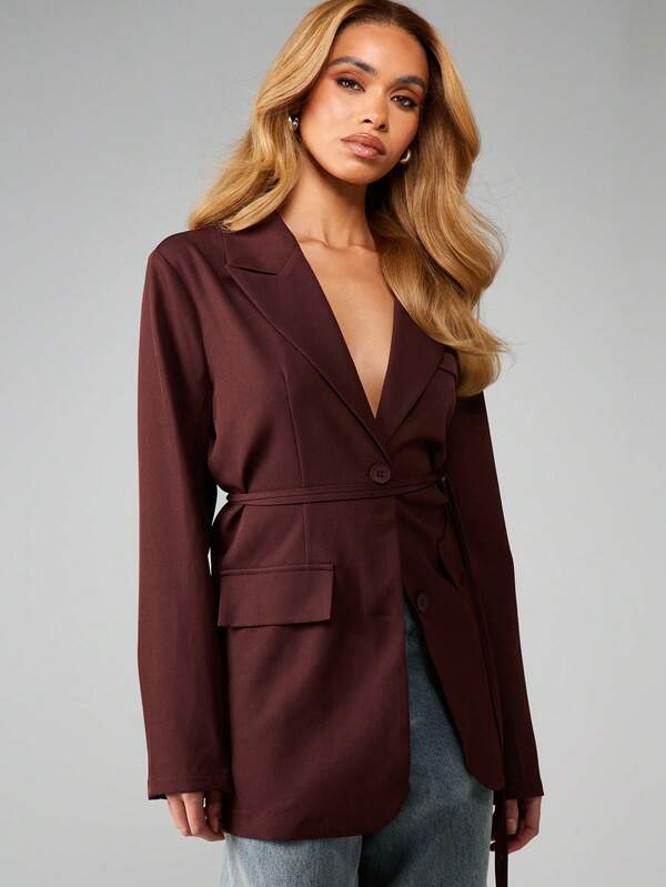 MISSGUIDED Double Breasted Blazer With Belt
