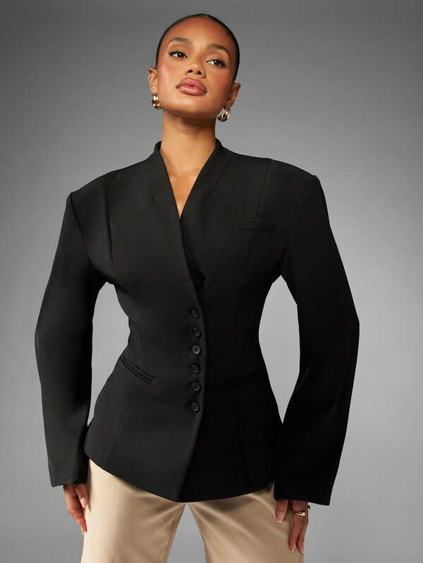 MISSGUIDED Double Breasted Button Blazer With Lapels